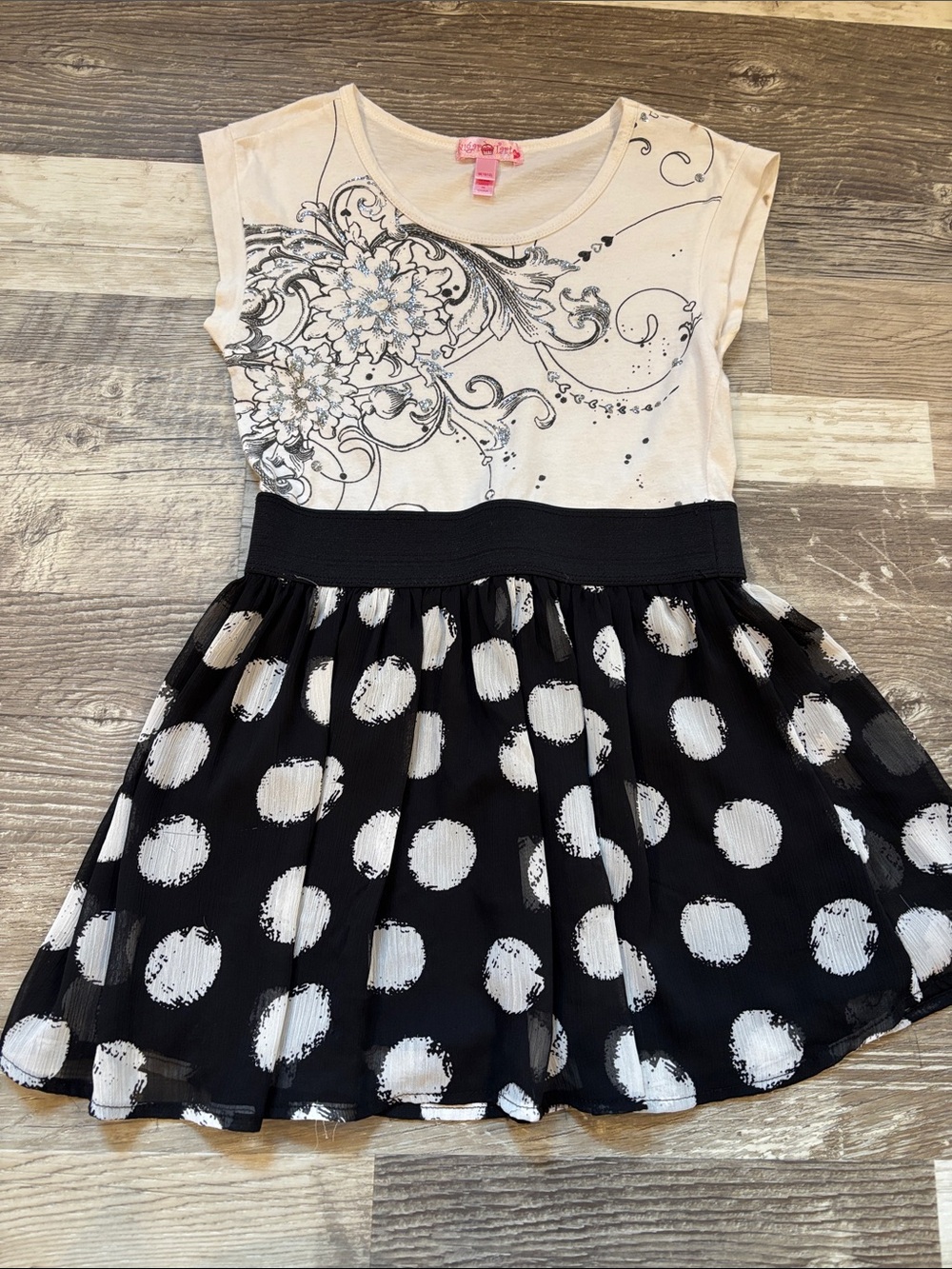 Girls Black & Cream Polka Dot tunic
